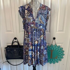 Elegant Blue Paisley Dress